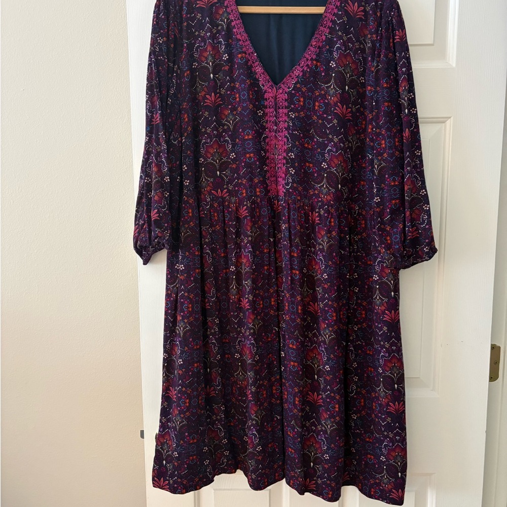 J. Jill Pink and Purple V-Neck Dress